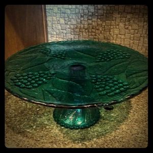 Vintage  E Smith Stiegel Green Pedestal Cake Plate